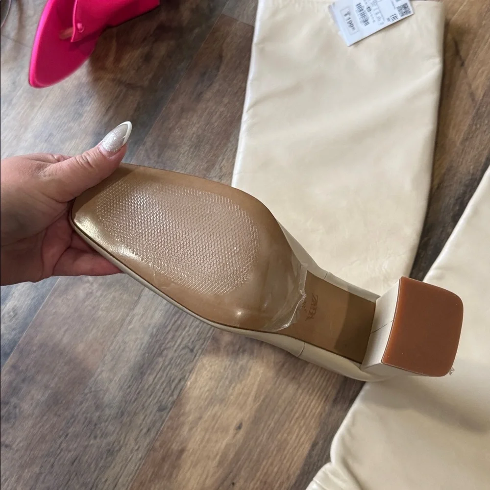 Knee-High Block Heel Boots in Cream - Picture 6 of 6